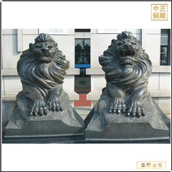 鑄銅關公 廠家銷售一對匯豐獅子雕塑