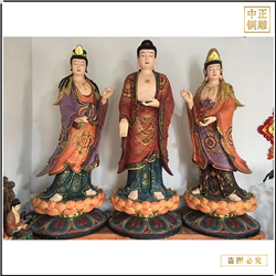 批發(fā)1米6站西方三圣銅佛像 批發(fā)1米6站西方三圣銅佛像