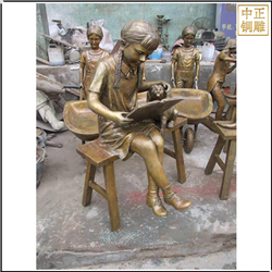 校園小女孩看書銅雕塑 校園小女孩看書銅雕塑